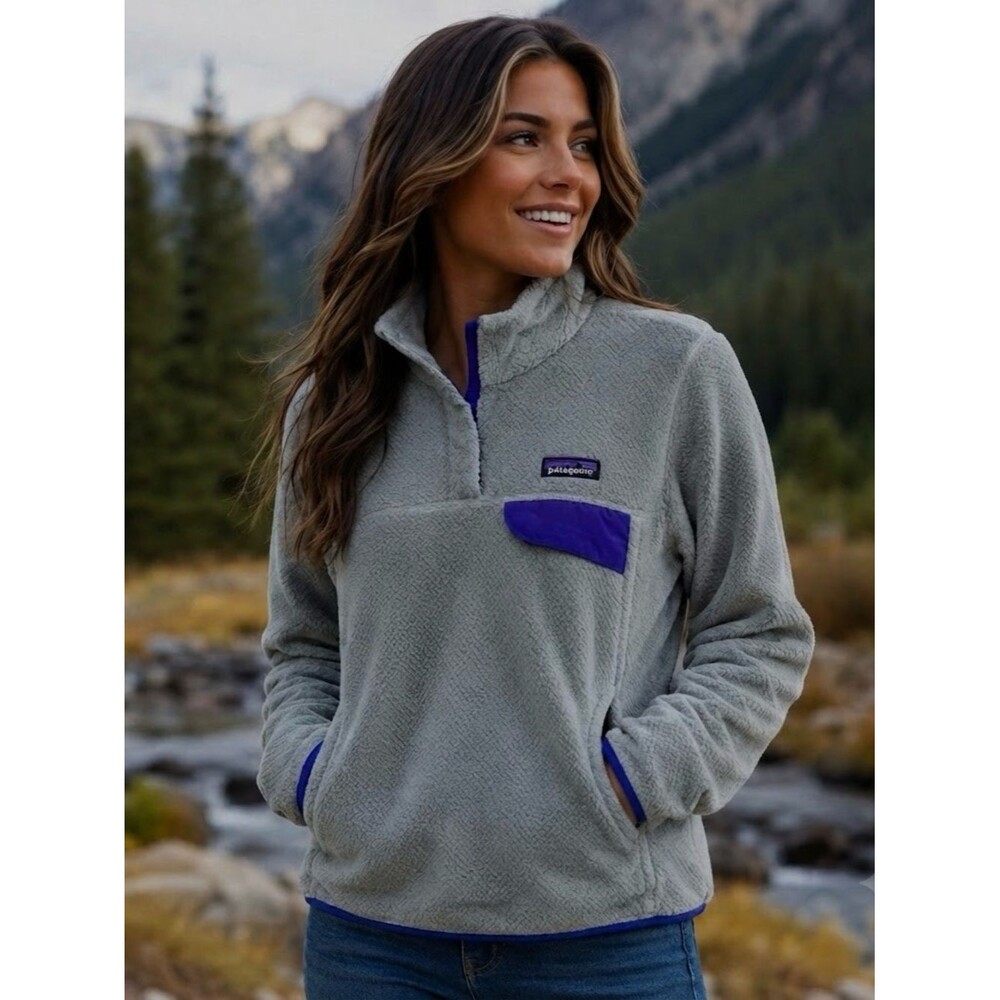 Patagonia Women's Re-Tool Snap-T Pullover gray & purple * Missing Last Button